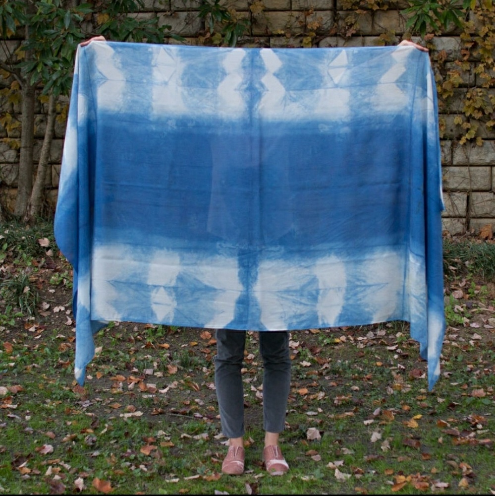 Indigo Shibori silk scarf/shawl/wrap
